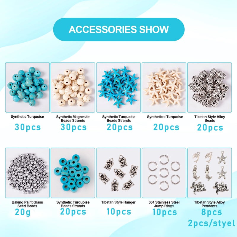 BB Beadthoven Beadthoven 160pcs Sea Starfish Turquoise Beads Silver Turtle Charms White Blue Small Ocean Animals Summer Ocean Boho Beads Beach Spacers for Bracelets DIY Jewelry Making Supplies - Image 2